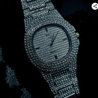 Golden Stone Studded Diamond Wrist Watch For Boys & Men